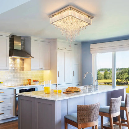 Square Crystal Raindrop LED Ceiling Chandelier