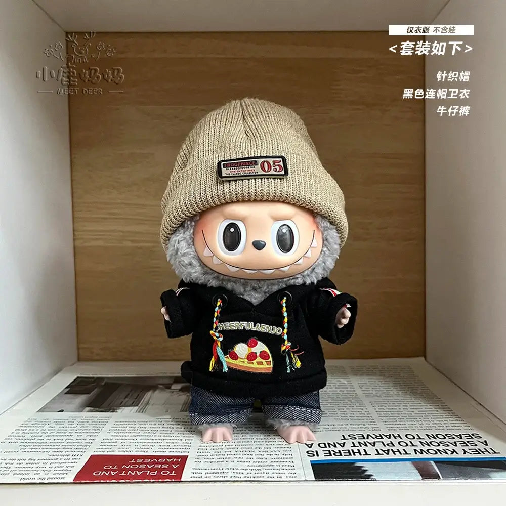 17cm Labubu Doll Clothes Bear Hoodie Outfit - DIY Gifts