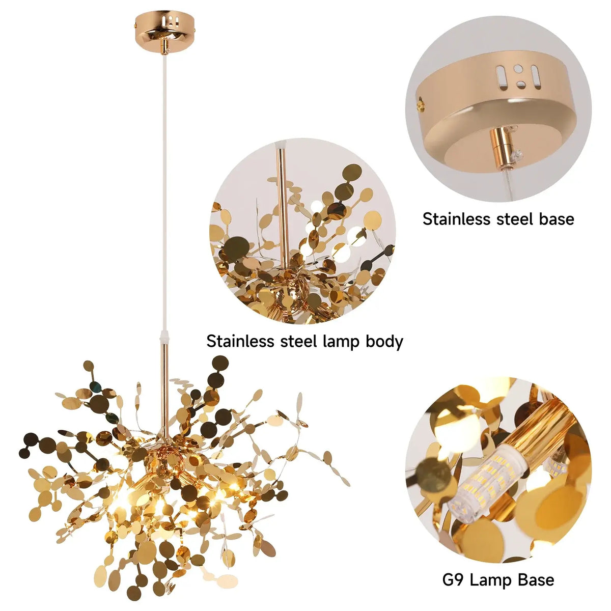 Modern Firework-Style Crystal LED Chandelier, Gold or Silver