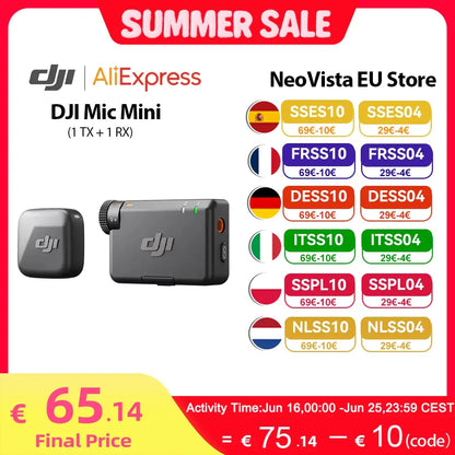DJI Mic Mini (1 TX + 1 RX) Wireless Microphone Ultralight Detail-Rich Audio Noise Cancelling Automatic Limiting DJI Mic Mini