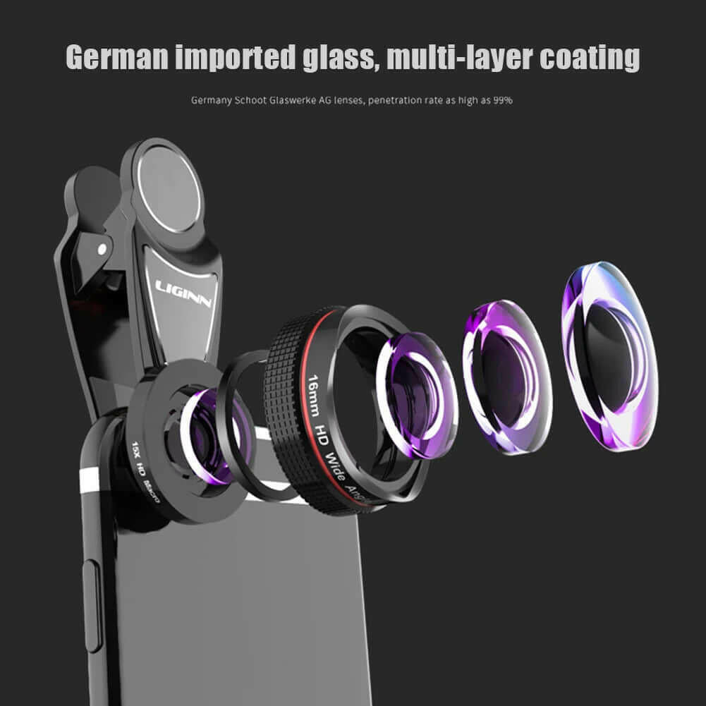 16mm 4K Super Wide Angle Macro Phone Lens 2 in 1 15X Distortionless HD.