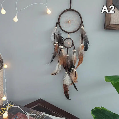1Pc Indian Dream Catcher With Brown Feathers Wall Hanging Dream Catcher Bedroom Accessories Wind Chime Dream Catcher Home Decor