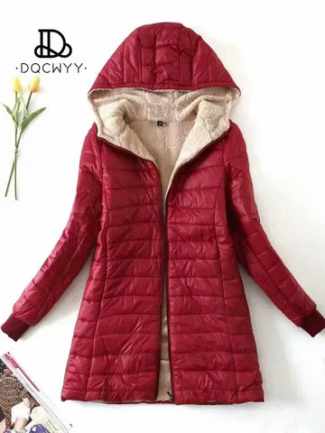 Women's Jacket Winter New Mid Length Korean Edition Hooded Fit Plus