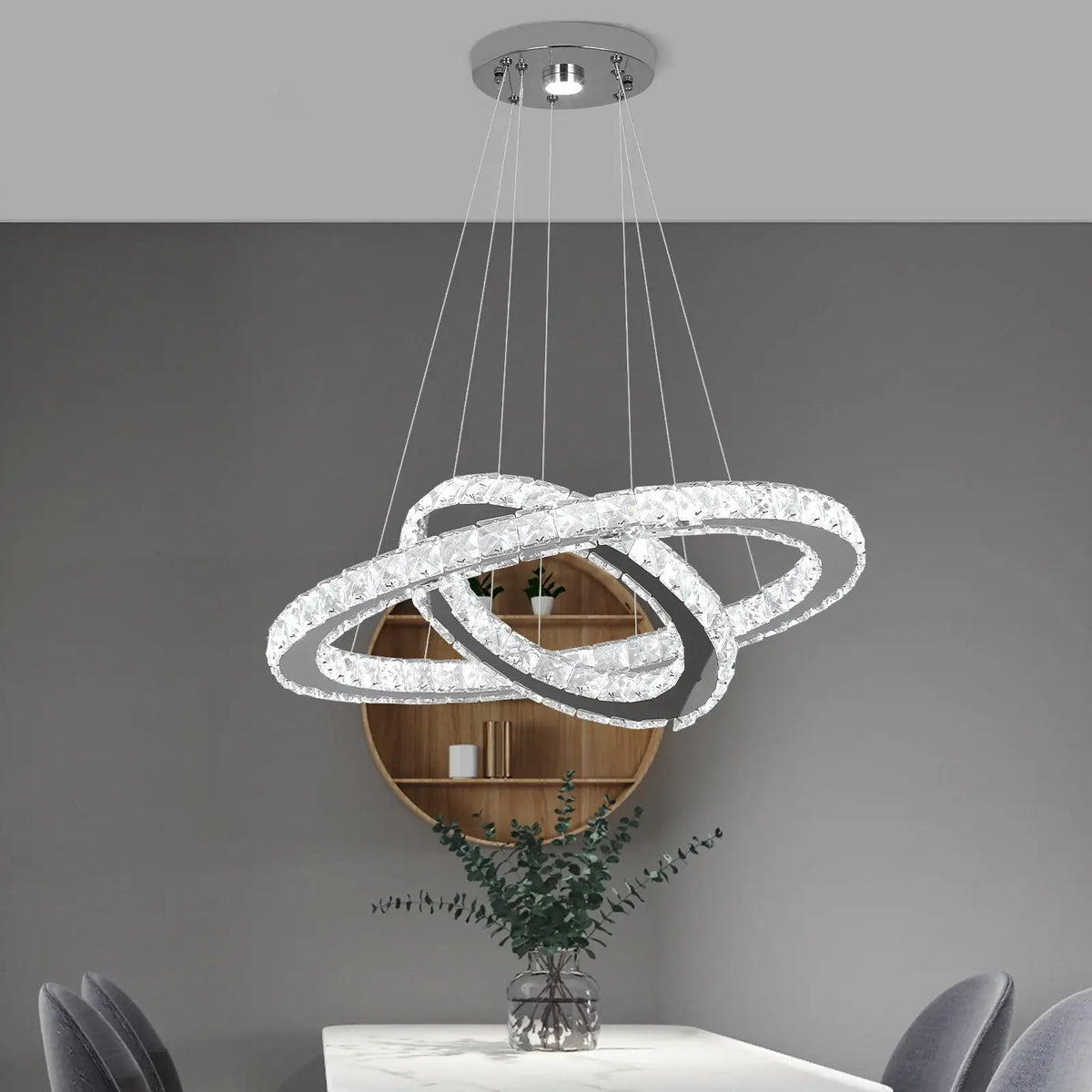 GreeLustr Crystal Ring Pendant Light, Selectable Controls