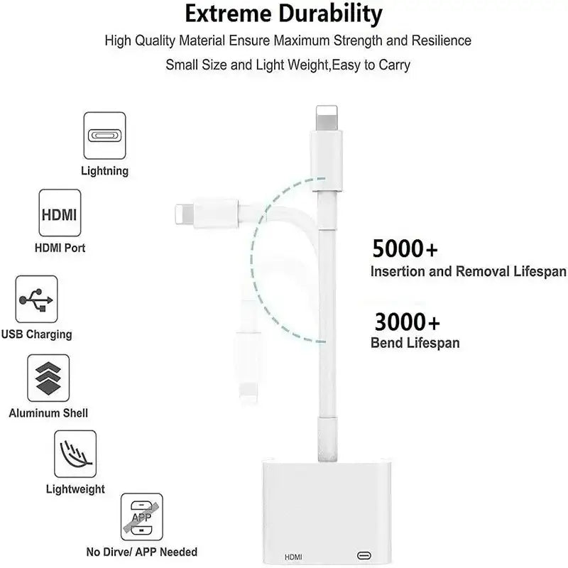 Lightning to Digital HDTV 2-in-1 AdapterDigital AV Adapter4K SyncScreenConnectorFor iPhone14 Pro 13 12 toHDTV ProjectorMonitor