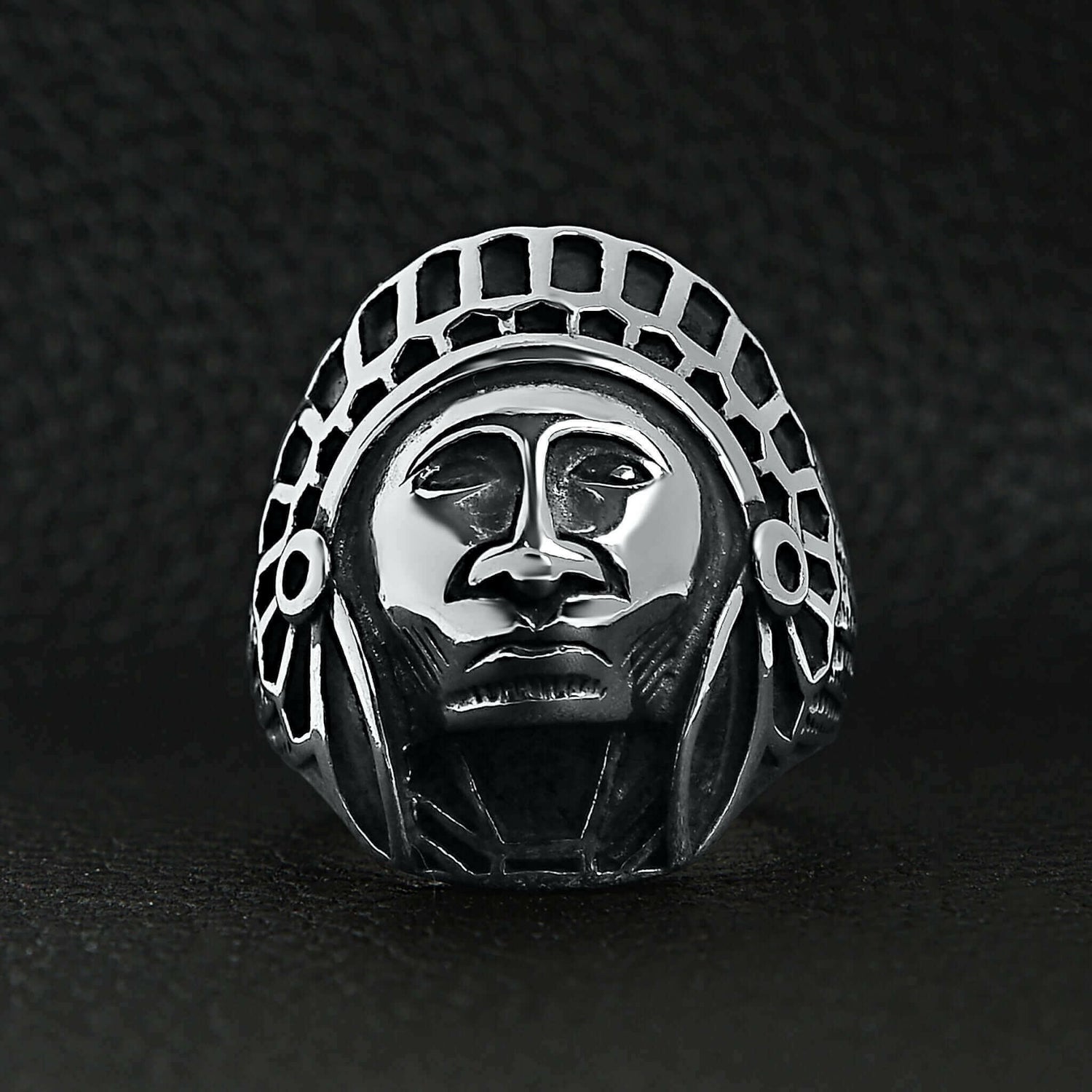 Stainless Steel Native American Chief Ring / SCR3048