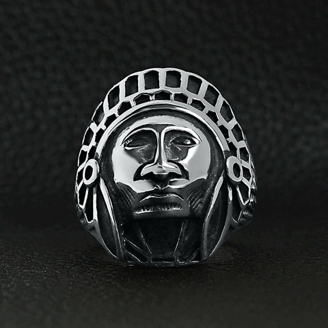 Stainless Steel Native American Chief Ring / SCR3048.