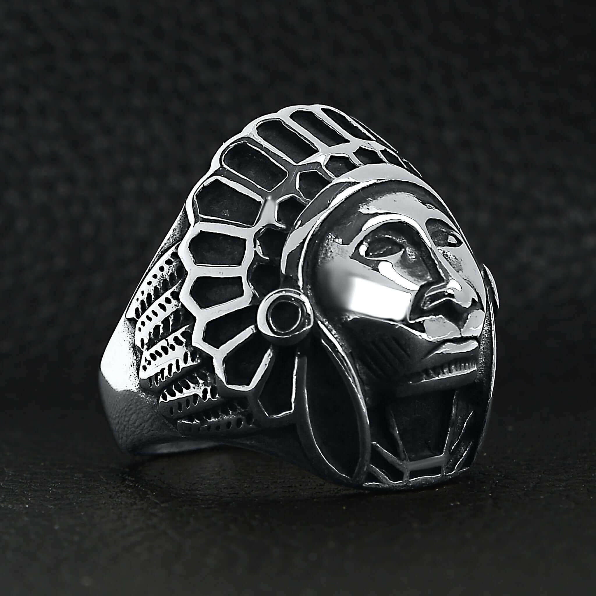 Stainless Steel Native American Chief Ring / SCR3048.