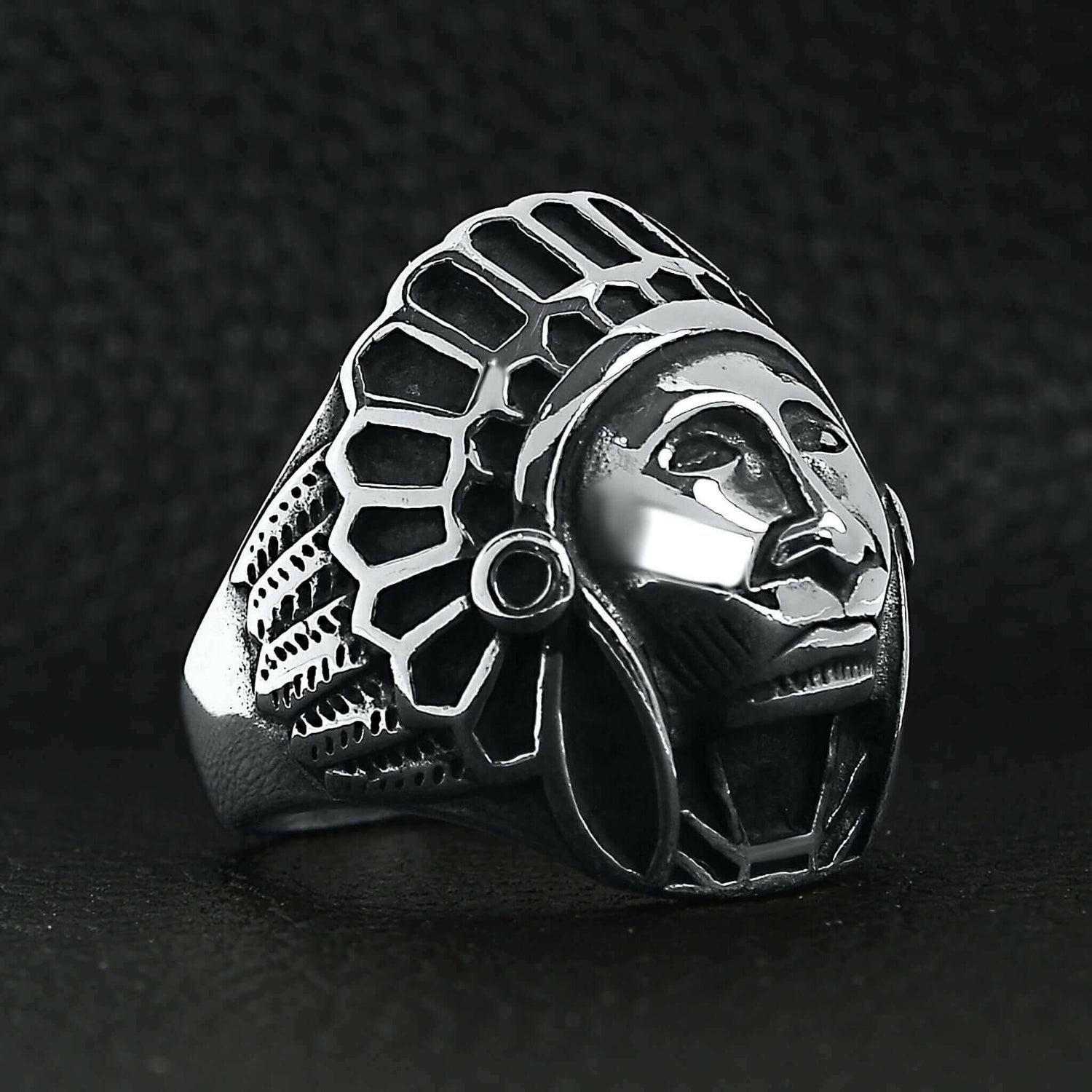 Stainless Steel Native American Chief Ring / SCR3048