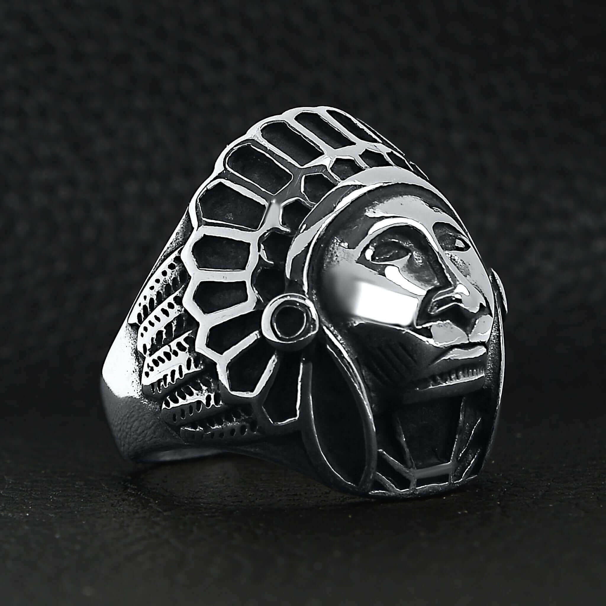 Stainless Steel Native American Chief Ring / SCR3048
