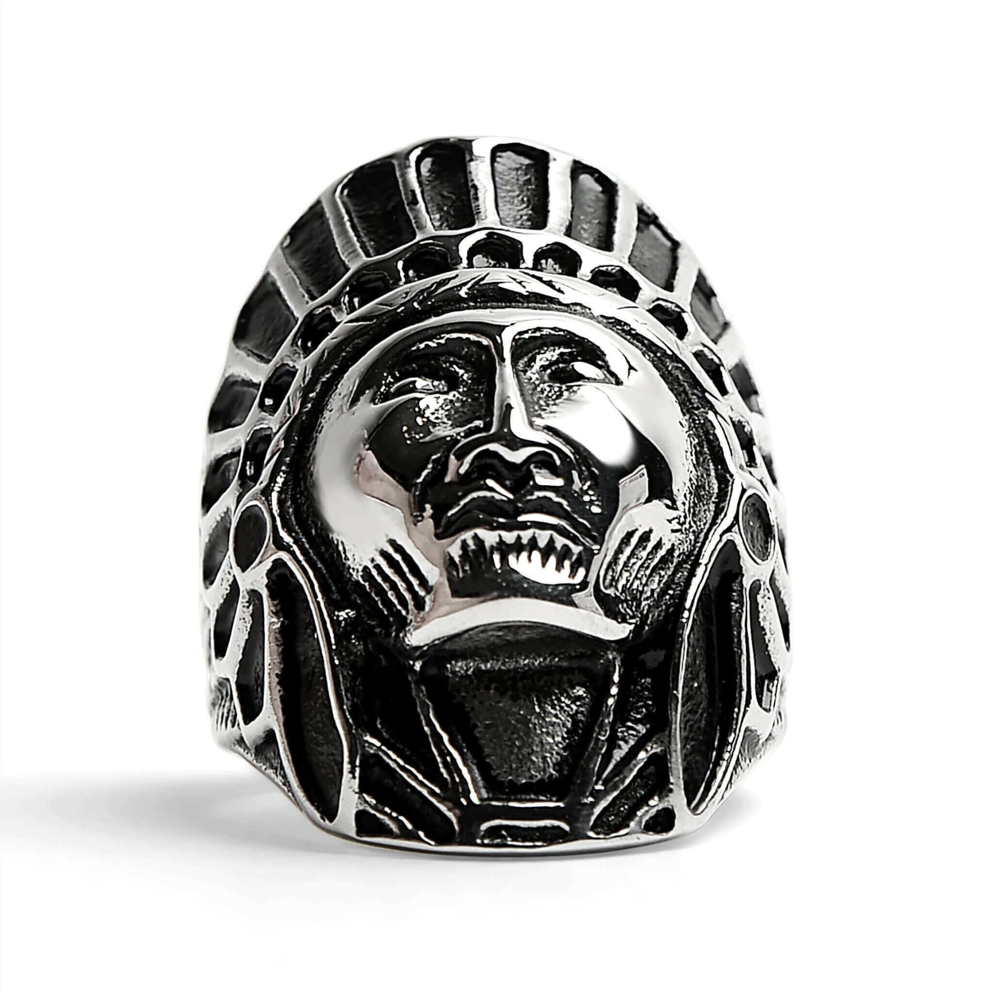 Stainless Steel Native American Chief Ring / SCR3048.