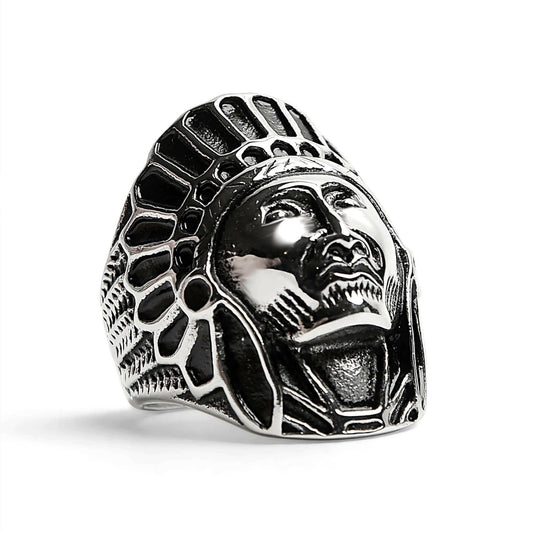 Stainless Steel Native American Chief Ring / SCR3048.