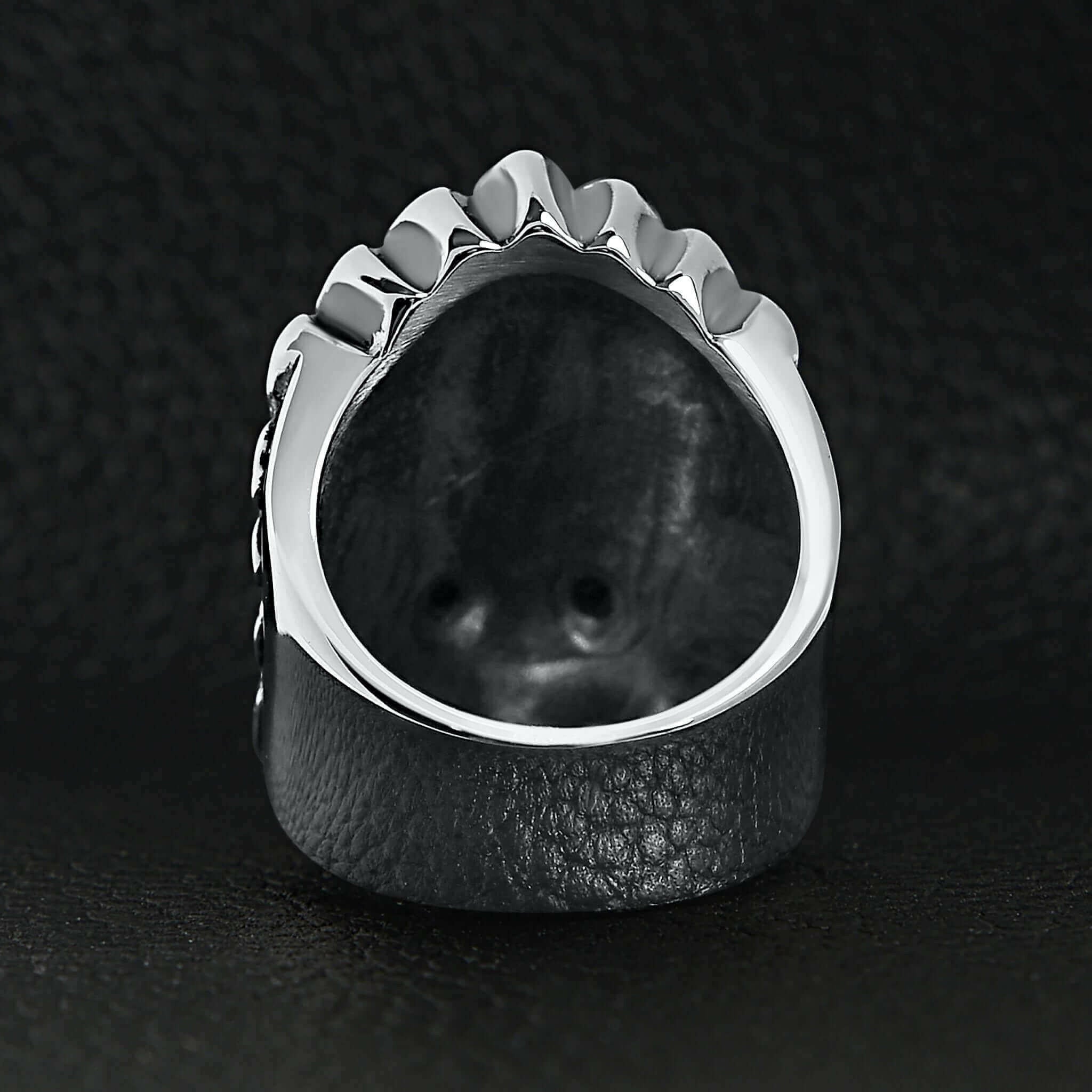 Stainless Steel Black CZ Eyed Native American Chief Skull Ring /.