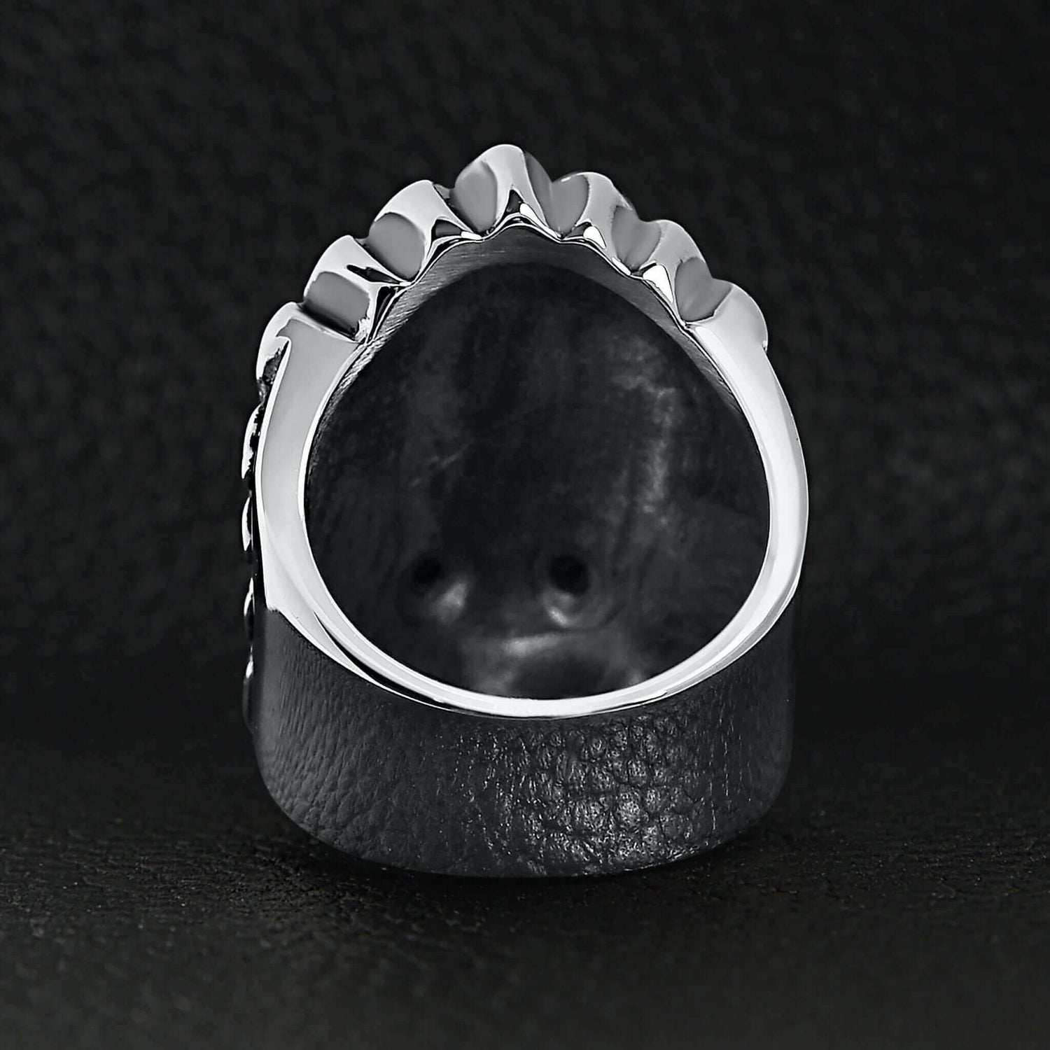 Stainless Steel Black CZ Eyed Native American Chief Skull Ring /