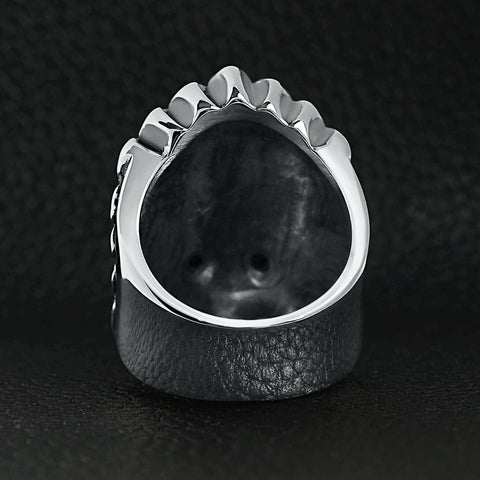 Stainless Steel Black CZ Eyed Native American Chief Skull Ring /.