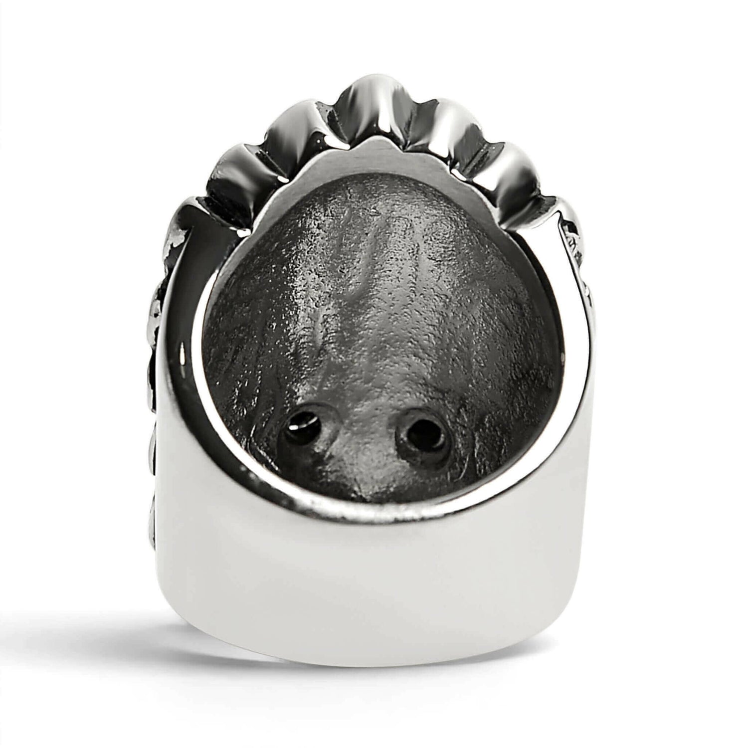 Stainless Steel Black CZ Eyed Native American Chief Skull Ring /