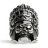 Stainless Steel Black CZ Eyed Native American Chief Skull Ring /