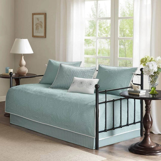 6-Piece Farmhouse Quilted Seafoam Blue Green Teal Reversible Daybed