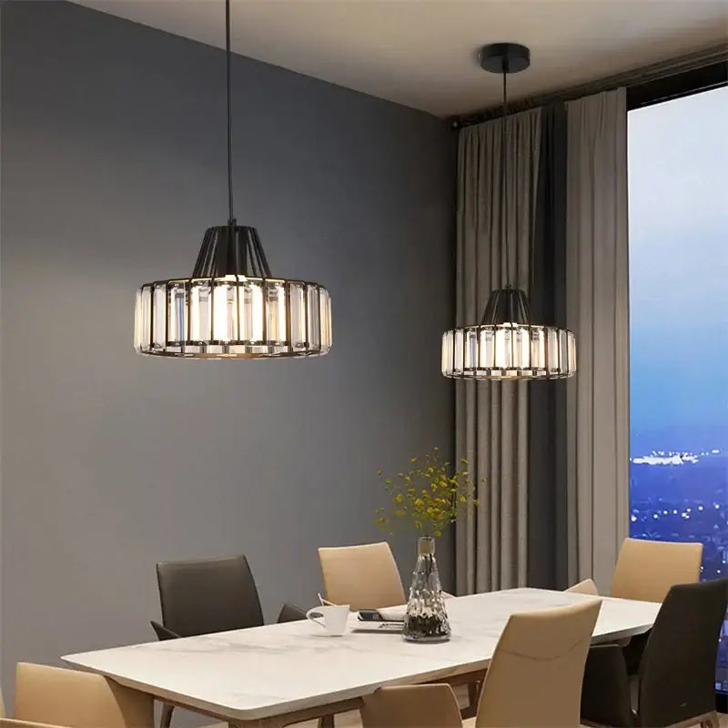 GreeLustr Modern Crystal Pendant Light, Black or Gold