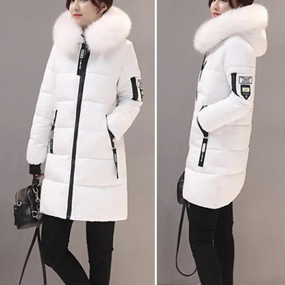 Women Winter Cotton Coat Hooded Mid Length Outerwear Windproof Warm