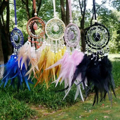 Dream Catcher Feather Pendant Crystal StoneHome Decor Wall Hanging Car Pendant Schoolbag Wind Chimes Dreamcatcher Decoration