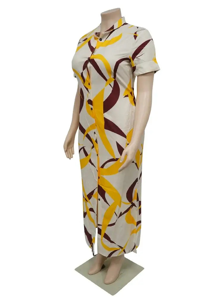 Wmstar Plus-Size Printed Collared Maxi Dress