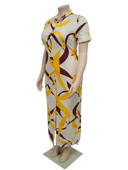 Wmstar Plus-Size Printed Collared Maxi Dress