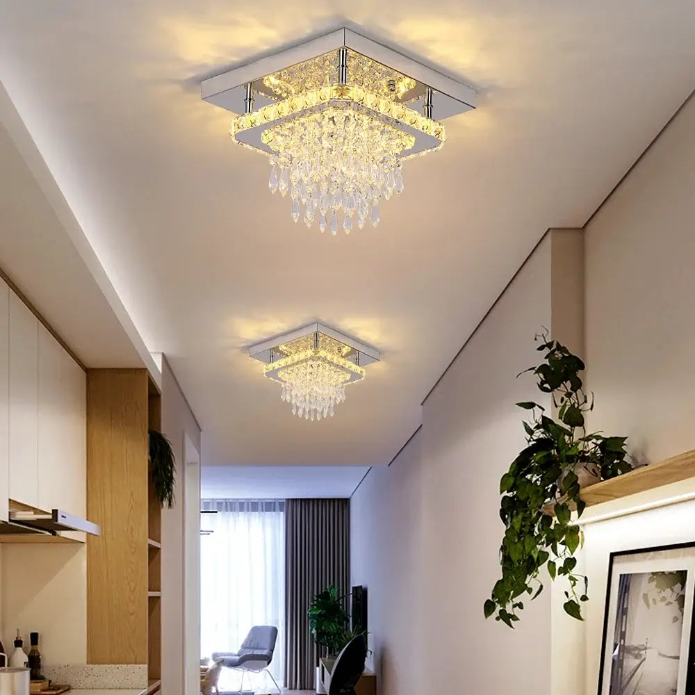 Square Crystal Raindrop LED Ceiling Chandelier