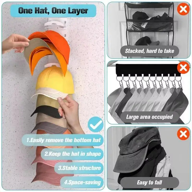 10 Grids Wall Mount Baseball Cap Storage Rack Holds 16 Hats Space Saving Closet Hat Organizer Hooks