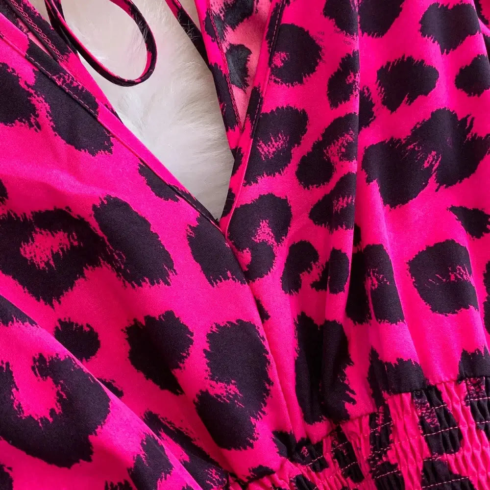 Elegant V-Neck Leopard Print Jumpsuit for Summer