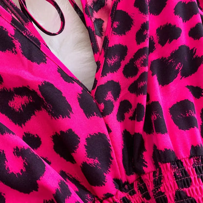 Elegant V-Neck Leopard Print Jumpsuit for Summer