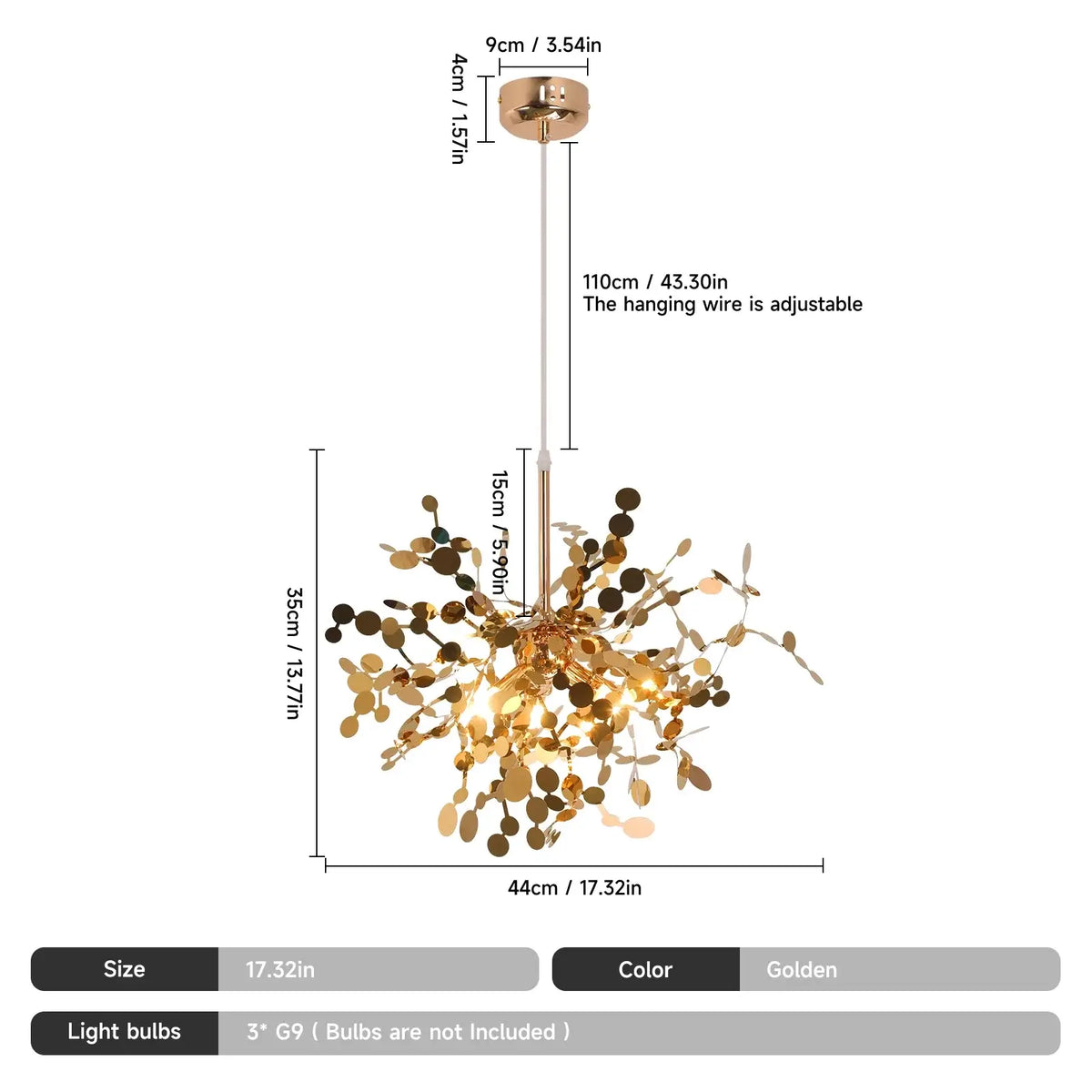 GreeLustr Gold Firework-Style LED Chandelier, 44 or 65 cm