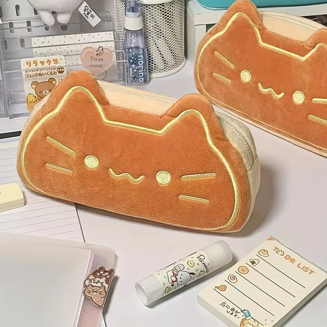 Caramel Cat Plush Pen Case - Ideal Gift for Students