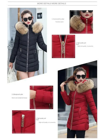 Autumn Female Middle Length Jacket Coat Women Fake Fur Collar Parkas