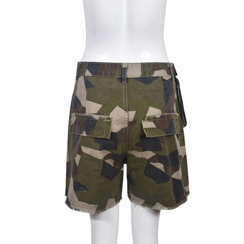 Streetwear WomTassel Shorts Camouflage Pockets Ditsy