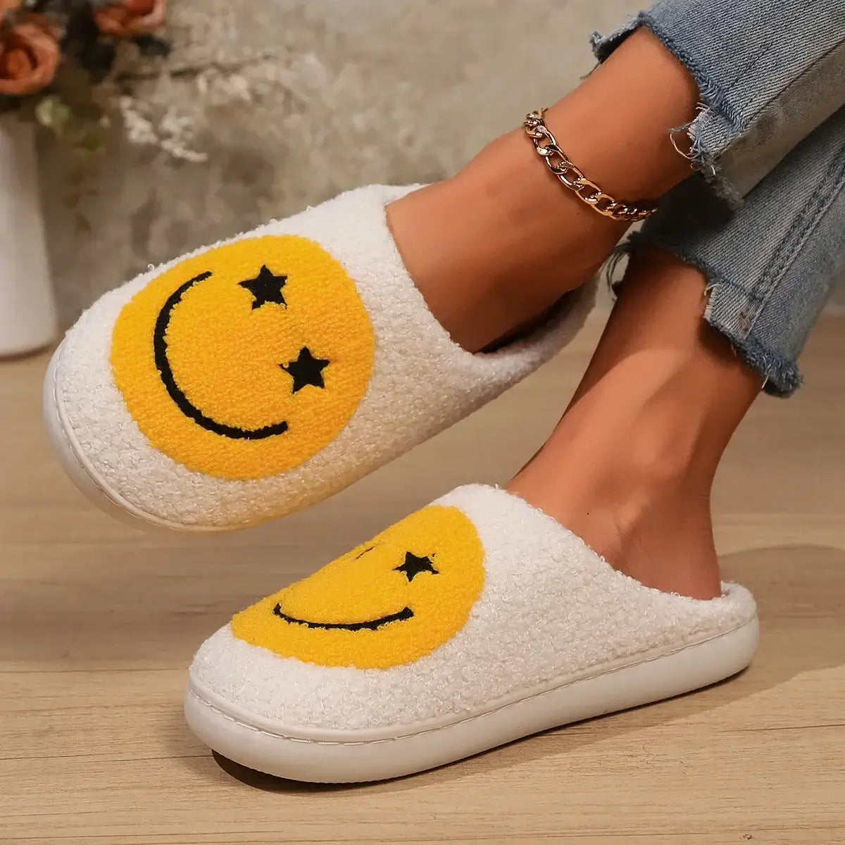 cute smiley face winter slippers