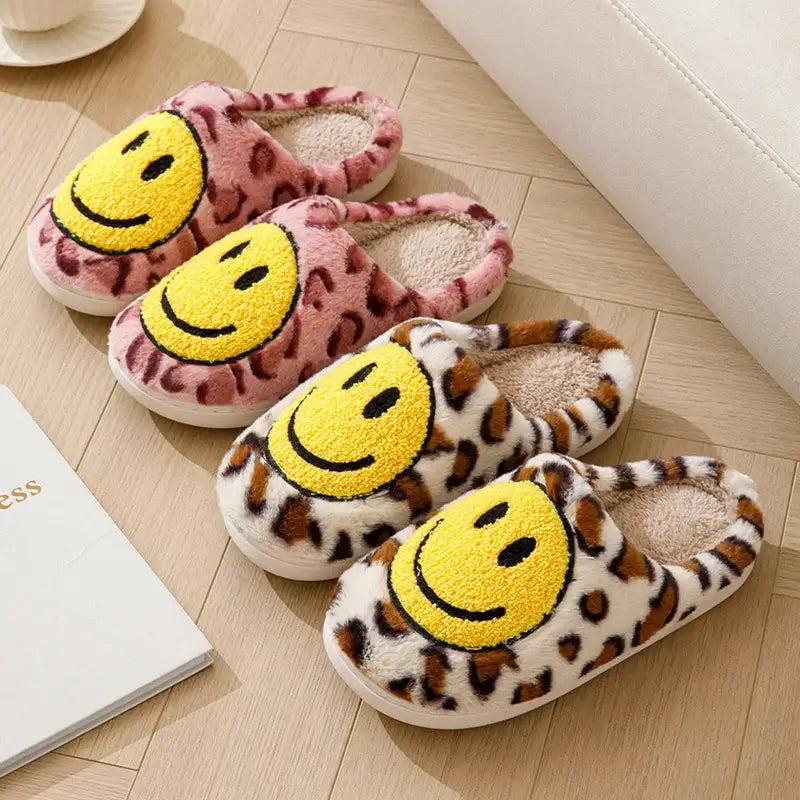 Leopard Fluffy Slippers for Home Smile Designer Platform Shoes Women 2025 Indoor Plush Sliders Warm Flats Chic Winter Footwear