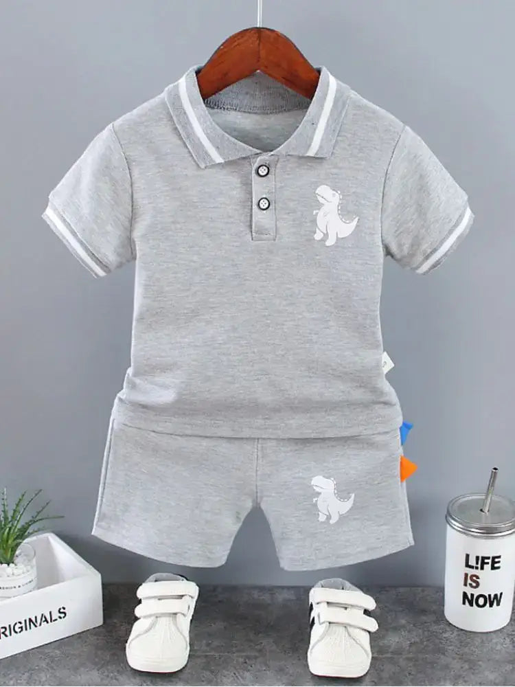 Infant Baby Boy Summer Dinosaur Polo Shirt &amp; Shorts Set