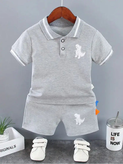 Infant Baby Boy Summer Dinosaur Polo Shirt &amp; Shorts Set