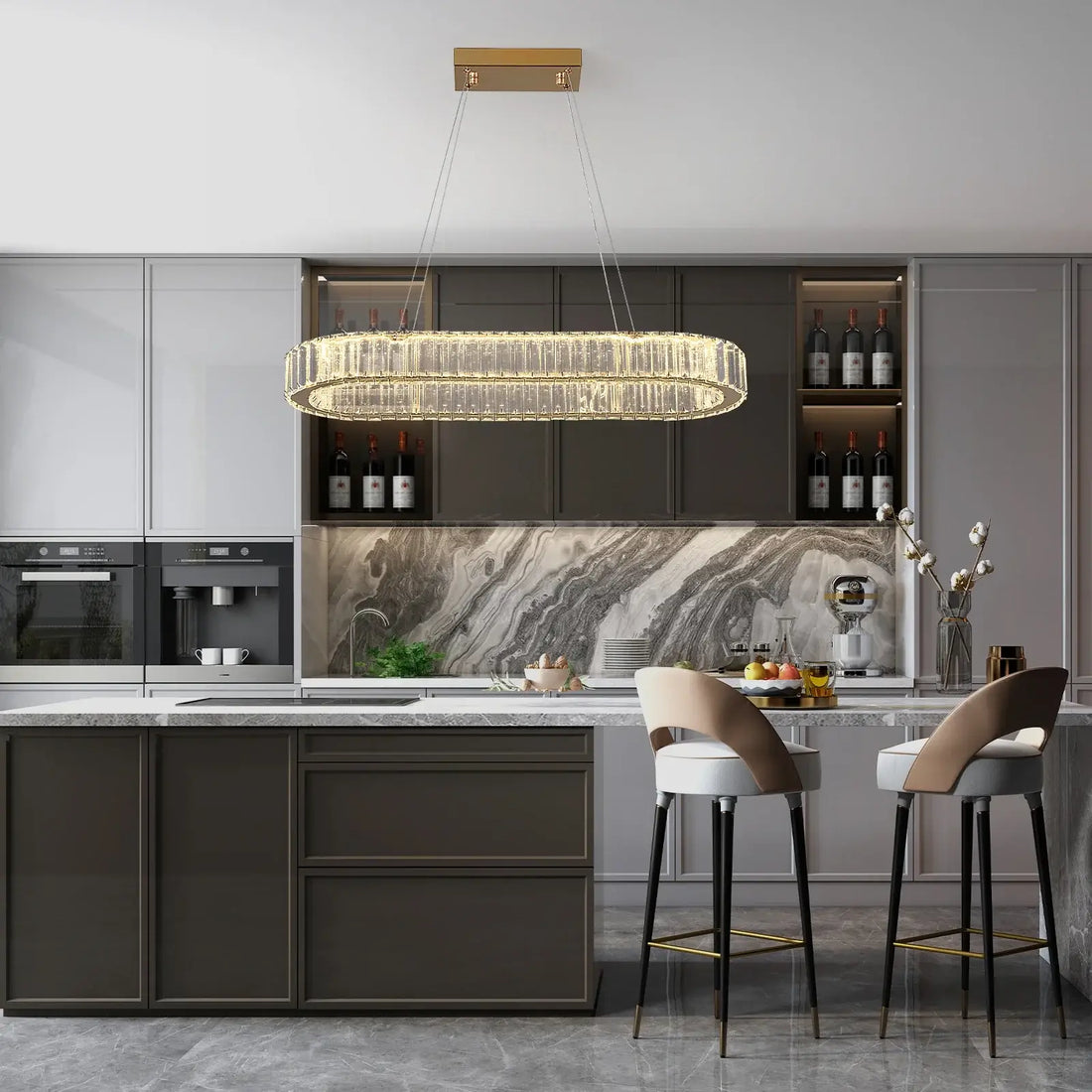 Modern Oval Crystal LED Pendant Chandelier