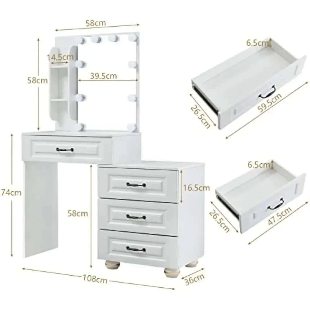 Vanity Set Dressing Table with Lighted Mirror, Vanity Desk with