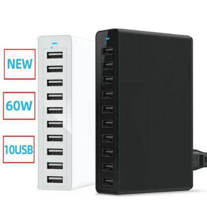 ILEPO 60W 10-Port USB Charging Station – Multi-Device Desktop Charger | iPhone, iPad, Samsung, Xiaomi | US/EU/UK/AU/KR Plug