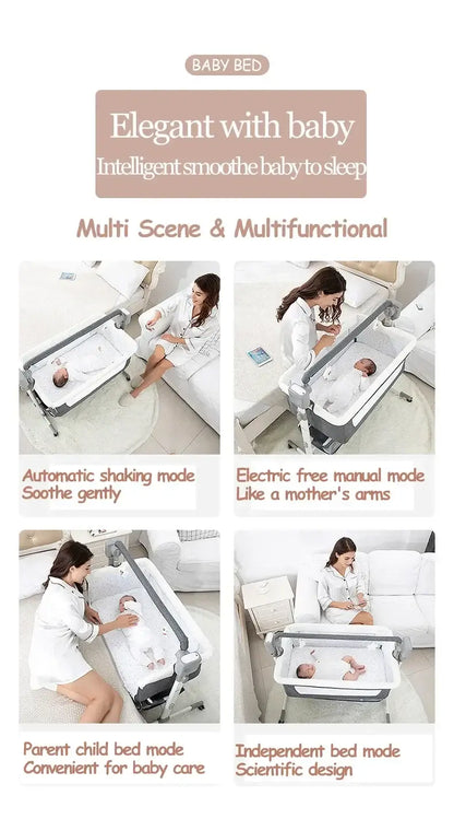 Electric Baby Bed Baby Crib Bluetooth Luxury Portable Baby Easy to Clean Travel Bed with Mattress Cradle for Newborns Infant Cot