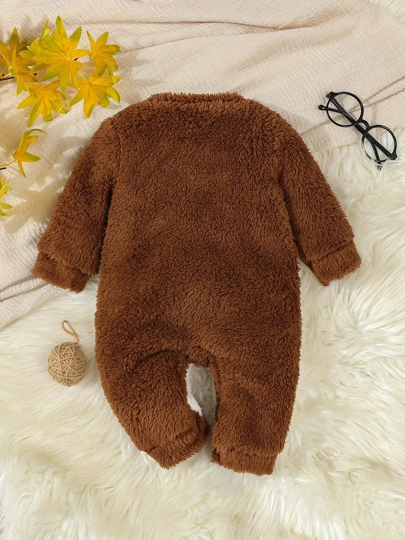 Cute Little Bear Embroidery And Patchwork Plush One-Piece Dress For Warm Clothes For Boys And Girls In Autumn And Winter