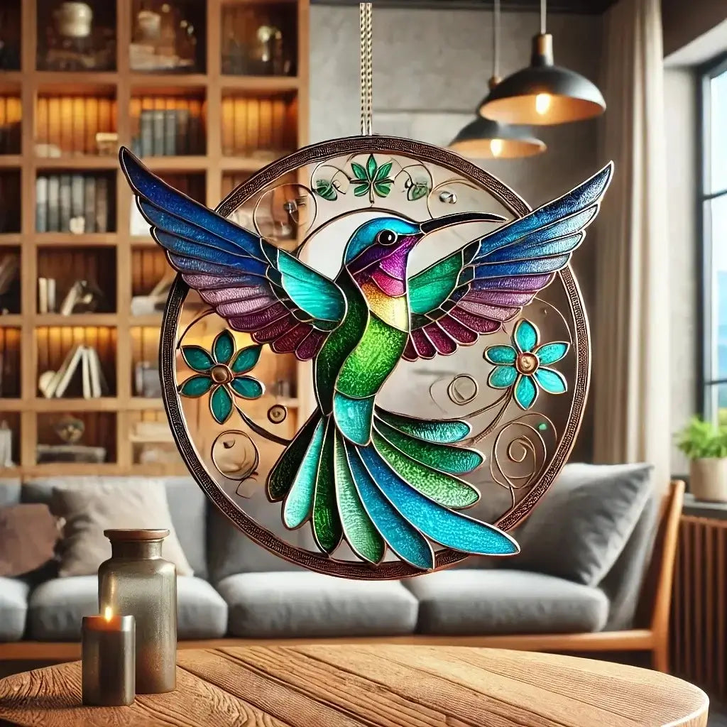 Dream Catcher Perfect Home and Garden Gift Interior Accessories Gorgeous Hummingbird Suncatcher - 7.87” Acrylic Stained Glass