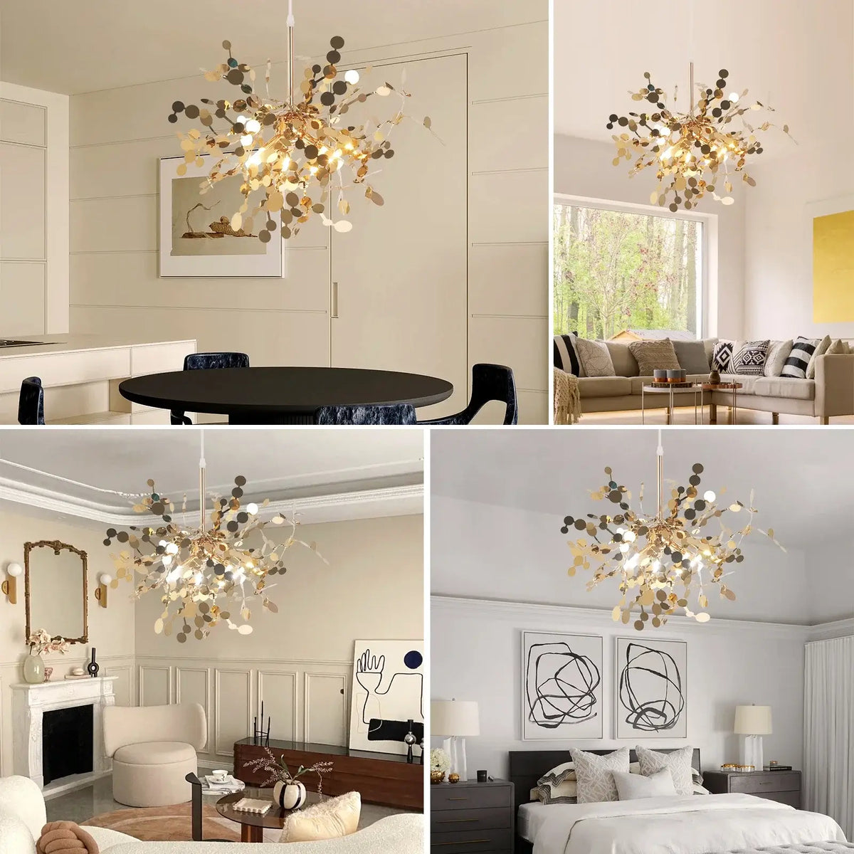 Modern Firework-Style Crystal LED Chandelier, Gold or Silver
