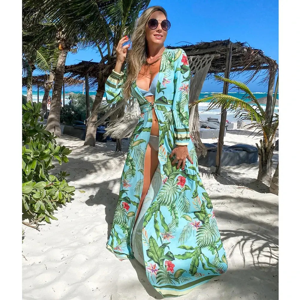 Blue Eyes Bikini Beach Cover Up Tunics For Beach Long Kaftan Bikini Cover Up Robe de Plage Sarong Beach Swimsuit Cover-ups