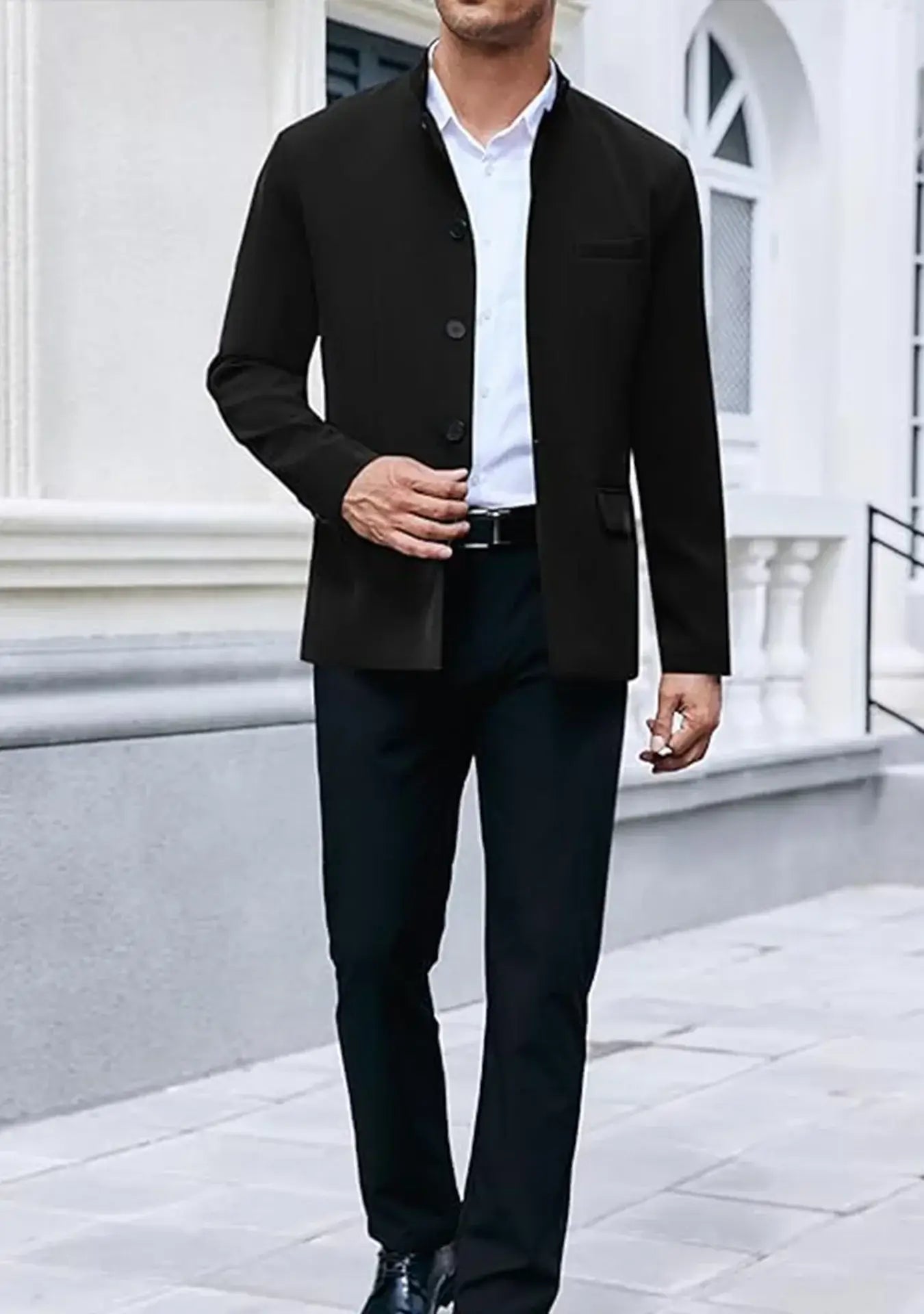 Mens Casual Suit Blazer Jackets Stand Collar Lightweight Business Dress Sport Coats