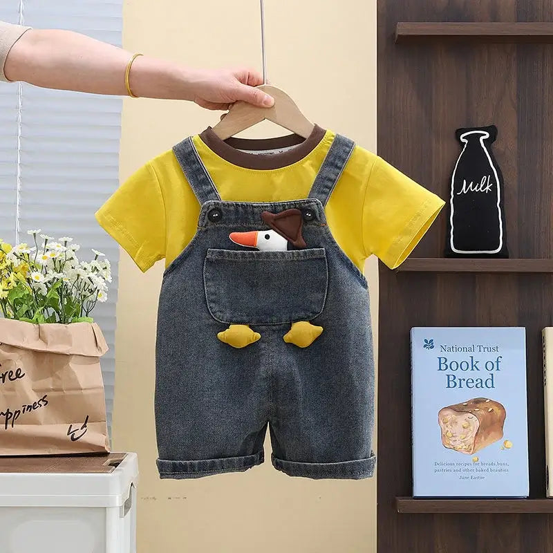 Children Clothing Baby Boys Girls Cartoon Duck T Shirt Denim Overalls 2Pcs/sets Kids Infant Casual Clothes Toddler Fashion Wear