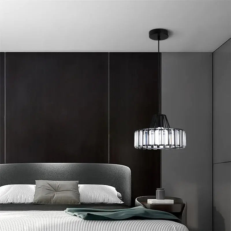 GreeLustr Modern Crystal Pendant Light, Black or Gold